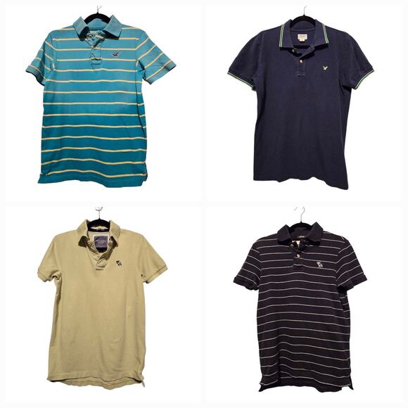 Abercrombie & Fitch Other - Vtg 90s Y2K Lot Of 4 Polo Shirt Mens SM Rugby Striped Plain Preppy Distressed